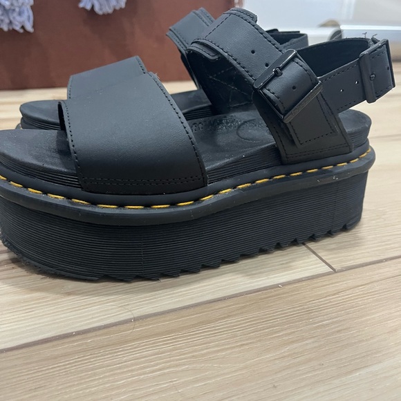Dr. Martens Black Platform Sandals with Yellow Stitching - Picture 2 of 6